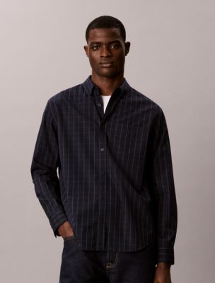 Windowpane Washed Poplin Button-Down Shirt, Dark Sapphire