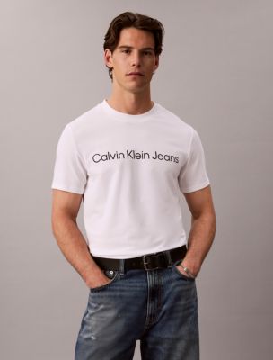 Slim Stretch Calvin Klein Logo Tee, Bright White