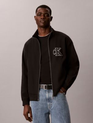 Double Knit Monogram Zip Jacket, Black