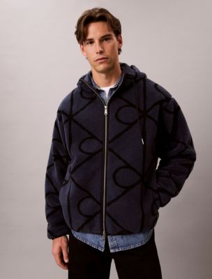 Emblem Logo Sherpa Zip Hoodie, Blue Nights