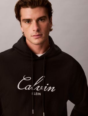 Мужское худи Calvin Klein Premium Terry с логотипом-надписью, цвет: Чёрный — фото 3