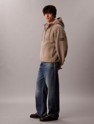Мужское худи Calvin Klein из шерпы свободного кроя, цвет: Кешью — фото 4