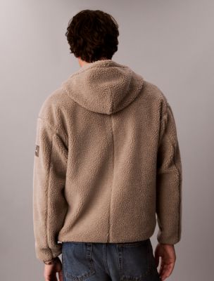 Мужское худи Calvin Klein из шерпы свободного кроя, цвет: Кешью — фото 5