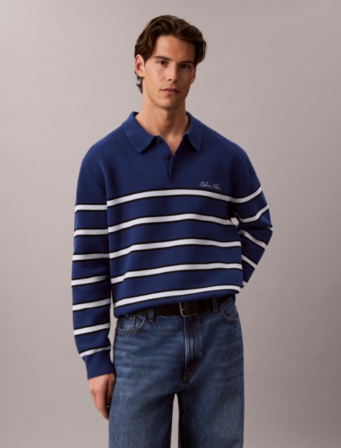 Мужские свитеры Calvin Klein Cotton Stretch Stripe Polo Sweater