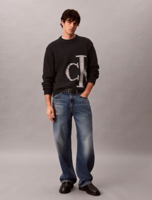 Мужской свитер Calvin Klein с монограммой из смеси с ягнячьей шерстью, цвет: Чёрный — фото 2