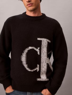 Мужской свитер Calvin Klein с монограммой из смеси с ягнячьей шерстью, цвет: Чёрный — фото 6