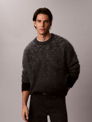 Brushed Alpaca Blend Sweater, Gunmetal Htr /Black