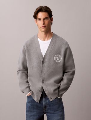Varsity Logo Cardigan Sweater, Medium Grey Htr
