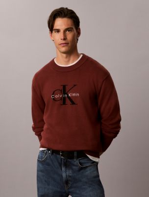 Cotton Monologo Graphic Relaxed Sweater, Brown Velvet