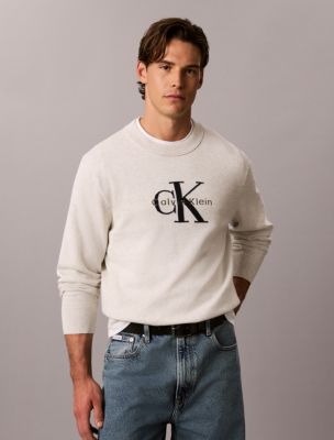 Cotton Monologo Graphic Relaxed Sweater, Snow Heather