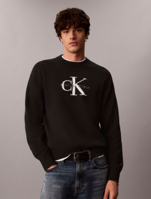 Cotton Monologo Graphic Relaxed Sweater, Black