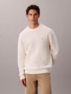 Woven Monologo Waffle Knit Sweater, Tofu