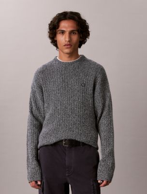 Cotton Rib Classic Sweater, Dark Sapphire Mouline