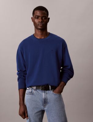 Smooth Cotton Tipped Crewneck Sweater, Estate Blue