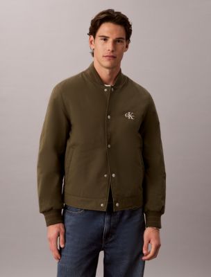 Mixed Media Varsity Bomber Jacket, Olive Night