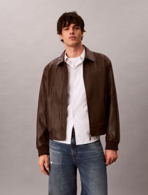 Faux Leather Bomber Jacket, Brown Cork
