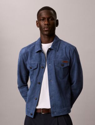 Suede 90s Trucker Jacket, Dark Denim