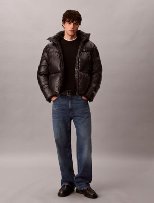 Мужская глянцевая пуховая куртка Calvin Klein со съемным капюшоном, цвет: Чёрный — фото 6