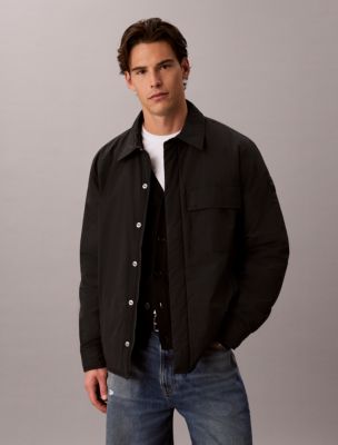 Padded Nylon Shirt Jacket, Black