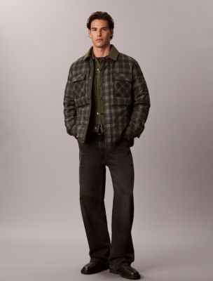 Мужская куртка Calvin Klein Printed Plaid Down Puffer, цвет: Тёмный зелёный меланжевый — фото 2