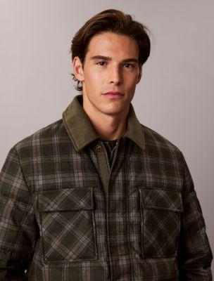 Мужская куртка Calvin Klein Printed Plaid Down Puffer, цвет: Тёмный зелёный меланжевый — фото 3