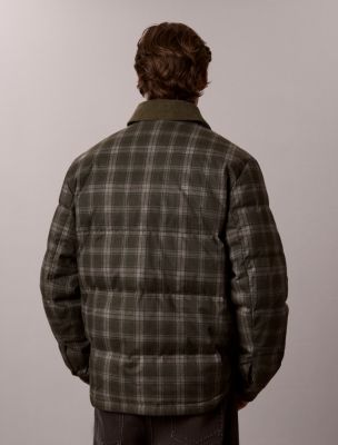 Мужская куртка Calvin Klein Printed Plaid Down Puffer, цвет: Тёмный зелёный меланжевый — фото 4
