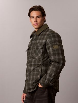Мужская куртка Calvin Klein Printed Plaid Down Puffer, цвет: Тёмный зелёный меланжевый — фото 6