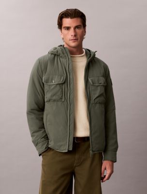 Crinkle Nylon Puffer Jacket, Dusty Olive