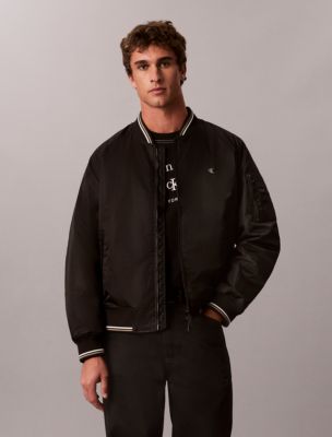 Nylon Tipped Bomber Jacket, Black