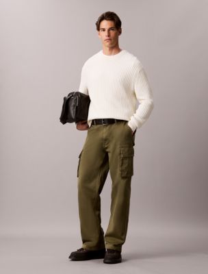 Baggy Utility Cotton Twill Cargo Pants, Olive Night