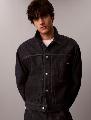 Pleated Denim Trucker Jacket, Iconic Indigo