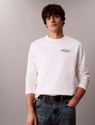 Script Monologo Graphic Long Sleeve T-Shirt, Bright White
