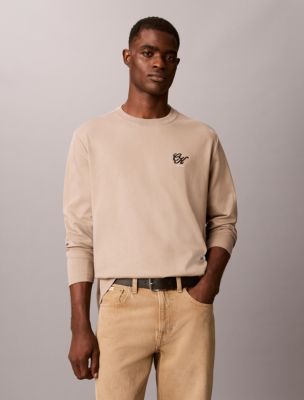 Interlock Script Logo Long Sleeve Tee, Roasted Cashew