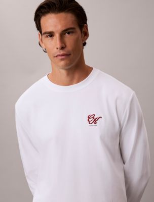 Мужской лонгслив Calvin Klein из интерлока с логотипом-надписью, цвет: Яркий белый — фото 2