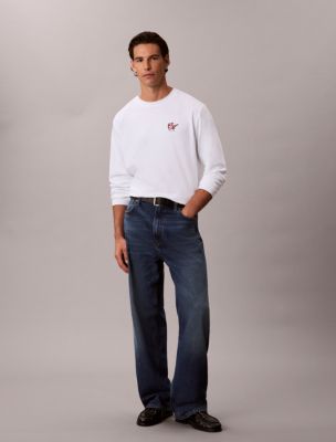 Мужской лонгслив Calvin Klein из интерлока с логотипом-надписью, цвет: Яркий белый — фото 4