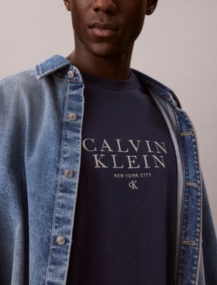 Мужской лонгслив Calvin Klein Powder Wash с логотипом, цвет: Тёмный сапфировый — фото 3