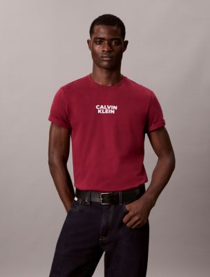 All Caps Calvin Klein Logo Tee, Rhododendron