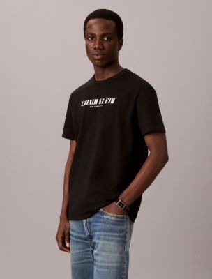 Slanted Calvin Logo Graphic Tee, Black