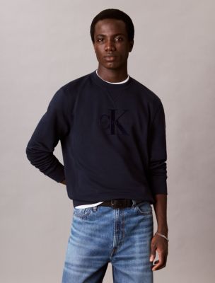 Мужская толстовка Calvin Klein Fleece Monologo Crewneck, цвет: Тёмный сапфировый