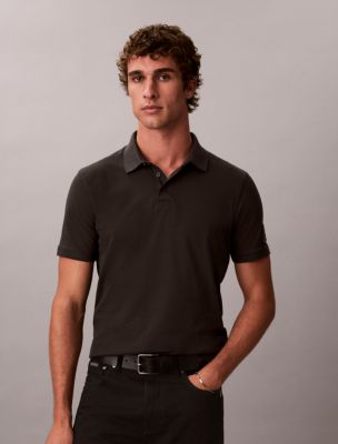 Мужское поло Calvin Klein Sueded Jersey Monologo Badge Polo Shirt, цвет: Чёрный — фото 1