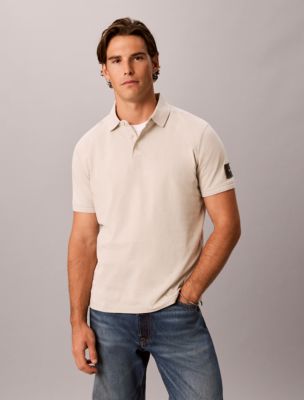 Sueded Jersey Monologo Badge Polo Shirt, Moonstruck
