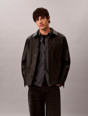 Faux Leather Chore Jacket, Black