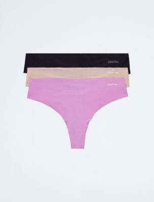 Invisibles 3-Pack Thong, Orchid/Cedar/Black