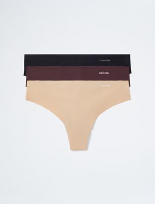 Invisibles 3-Pack Thong, Caramel / Plum / Black