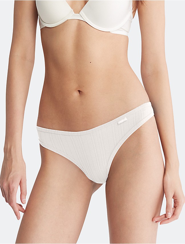 Calvin Klein Womens Modern Cotton Ribbed Modal Bikini Brief, Graphic Rib /  Heather Grey