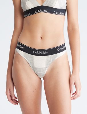 Icon Cotton Modal Thong, Plaid Oatmeal