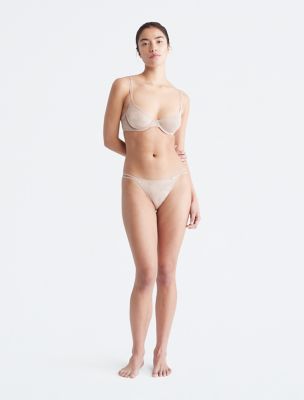 Sheer Marquisette Lace Lightly Lined Demi Bra + High Leg Tanga