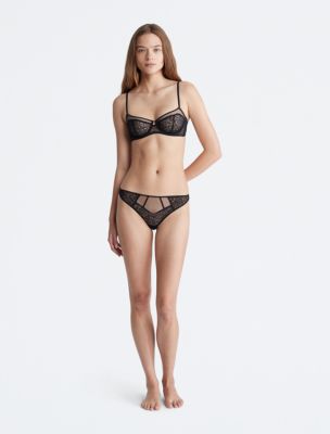 CK Black Graphic Lace Unlined Balconette Bra + Thong