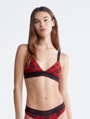 Calvin Klein Modern Cotton Holiday check print unlined bralette and thong  gift set in red and black