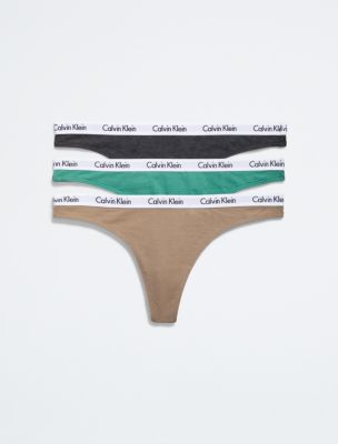 Carousel Logo Cotton 3-Pack Thong, Natural/Foliage/Charcoal